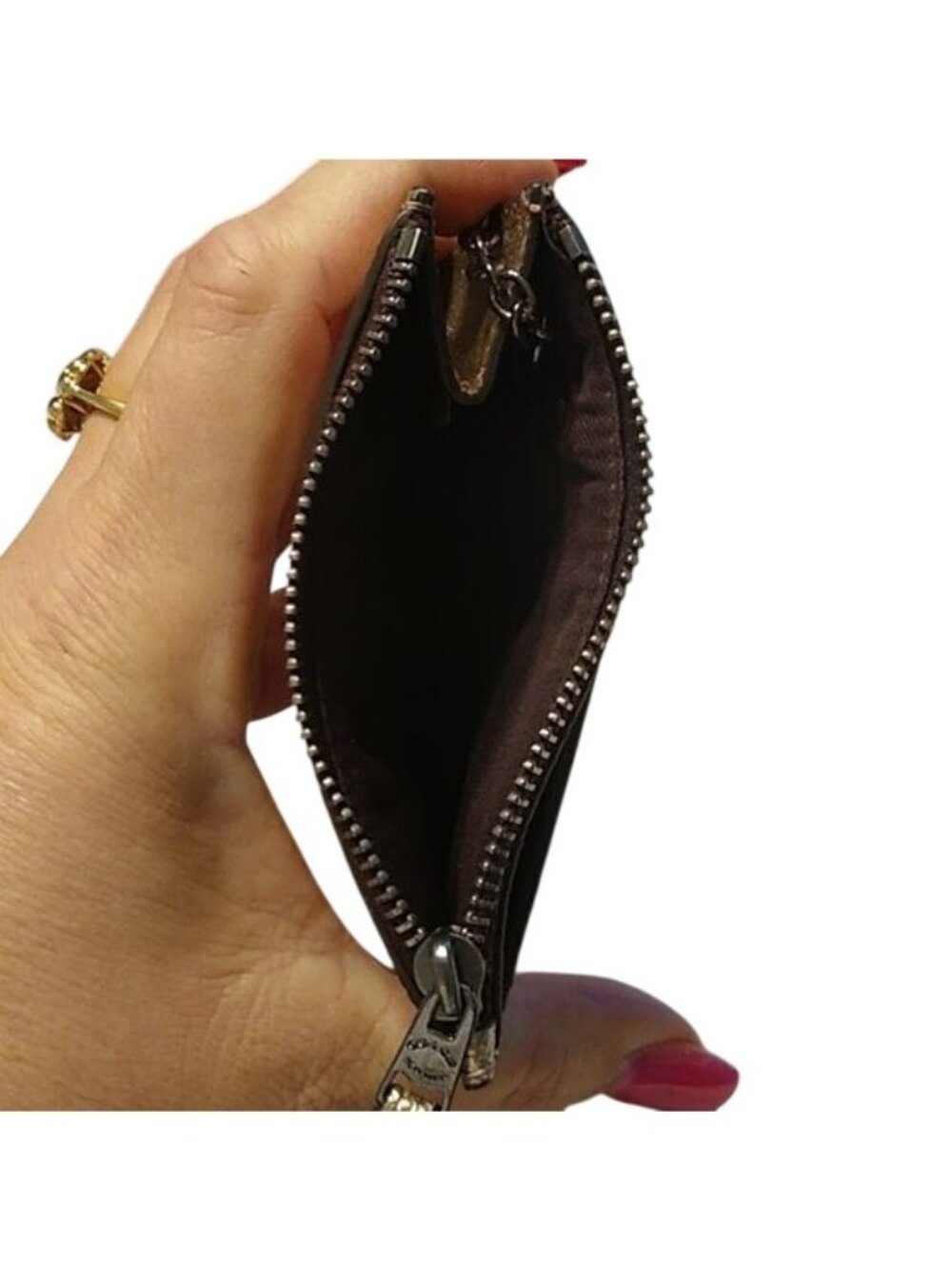 Coach Gunmetal / Platinum Metallic Mini Skinny ID Case with Keyring, 87077 GM03Z - Picture 4 of 4